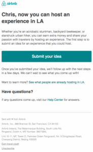 Product content strategy acquisition Airbnb transactional emails